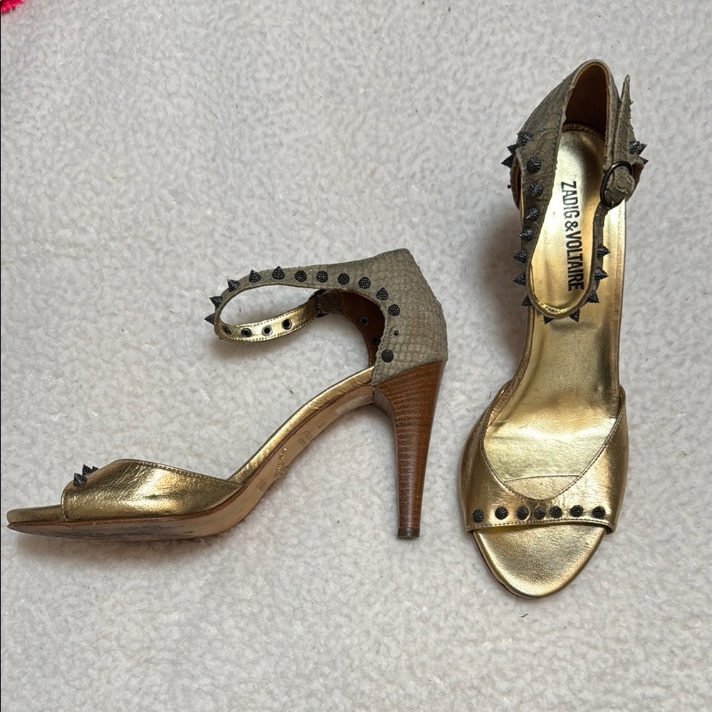 Zadig & Voltaire Studded Metallic Heels - EU 40